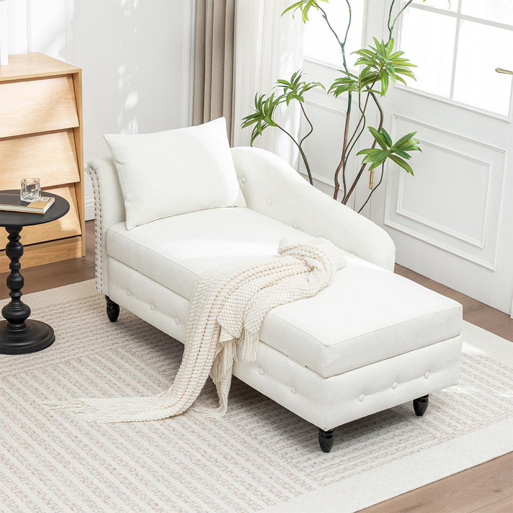 Living and Home White Left Hand Chenille Chaise Lounge with Storage Image 8