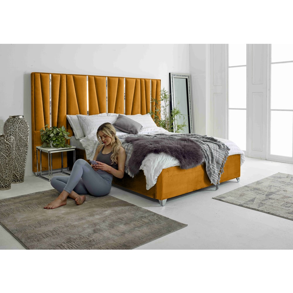 Eleganza Mila Super King Size Mustard Plush Velvet Bed Frame with Lined Headboard Image 9