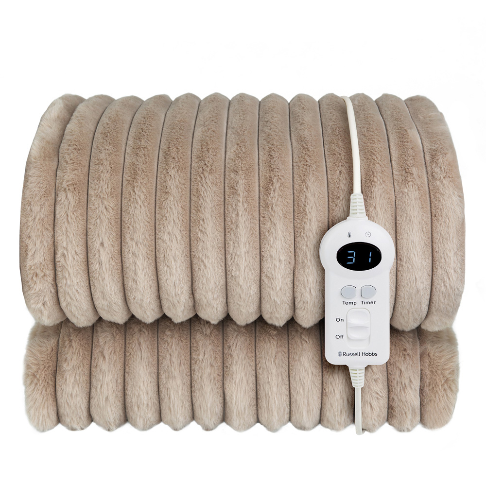 Russell Hobbs Mocha Faux Fur and Sherpa Heated Throw with Controller 130 x 180cm Image 1