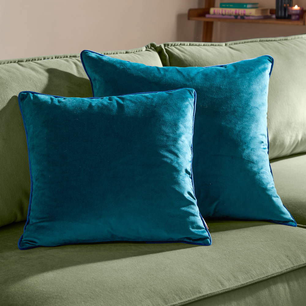 Furn Meridian Teal and Navy Velvet Cushion 45 x 45cm Image 5