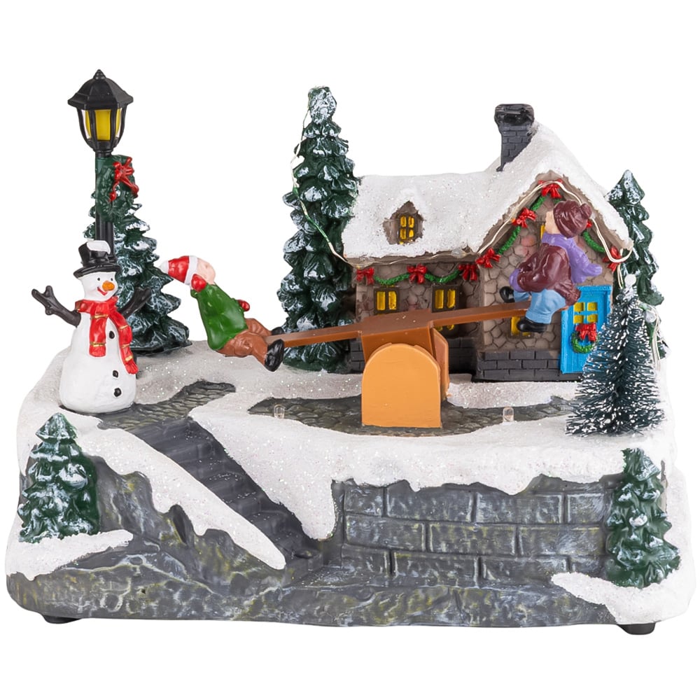 Marco Paul Multicolour LED See Saw Musical Village Scene Christmas Decoration Image 1