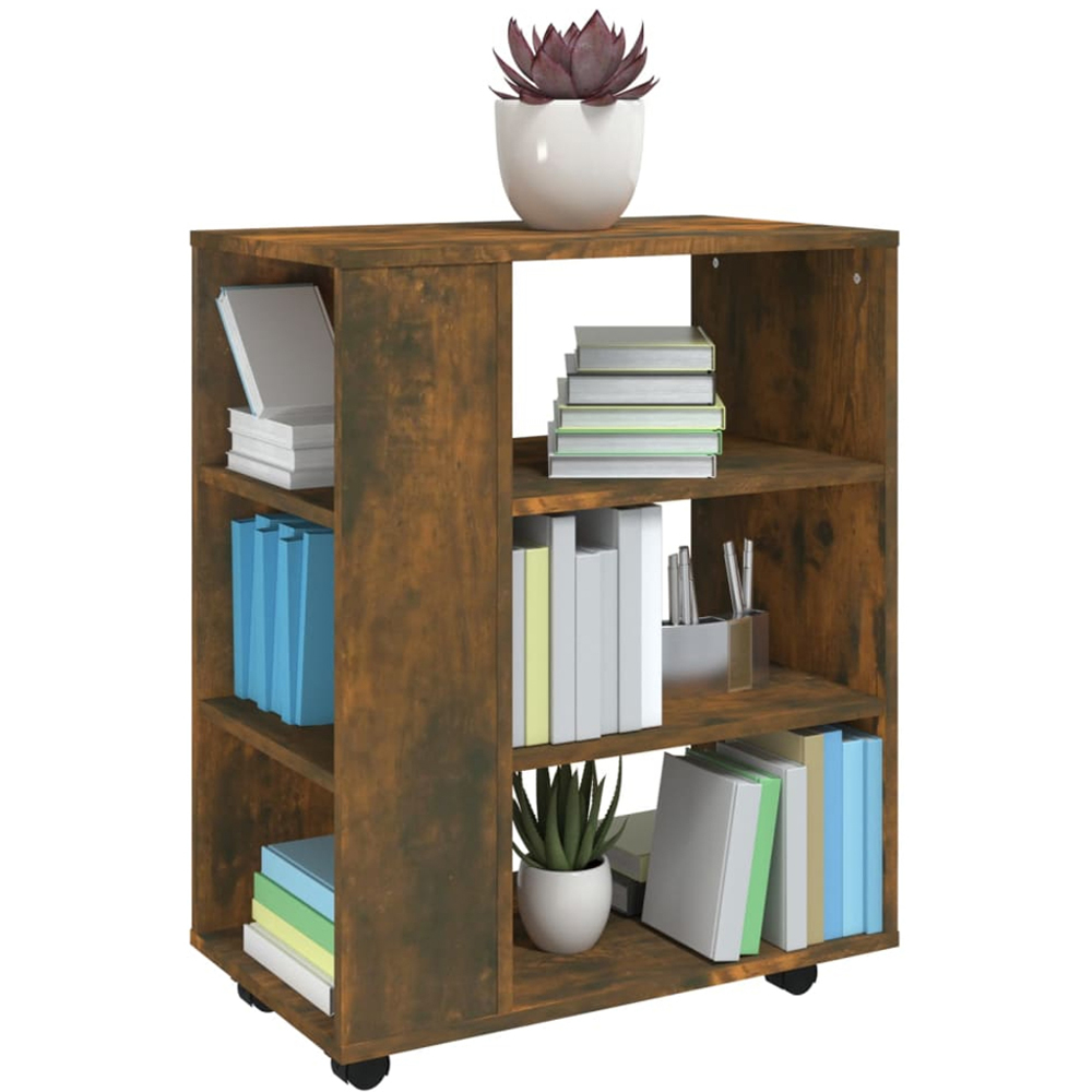 vidaXL 6 Shelf Smoked Oak Rolling Cabinet Image 3