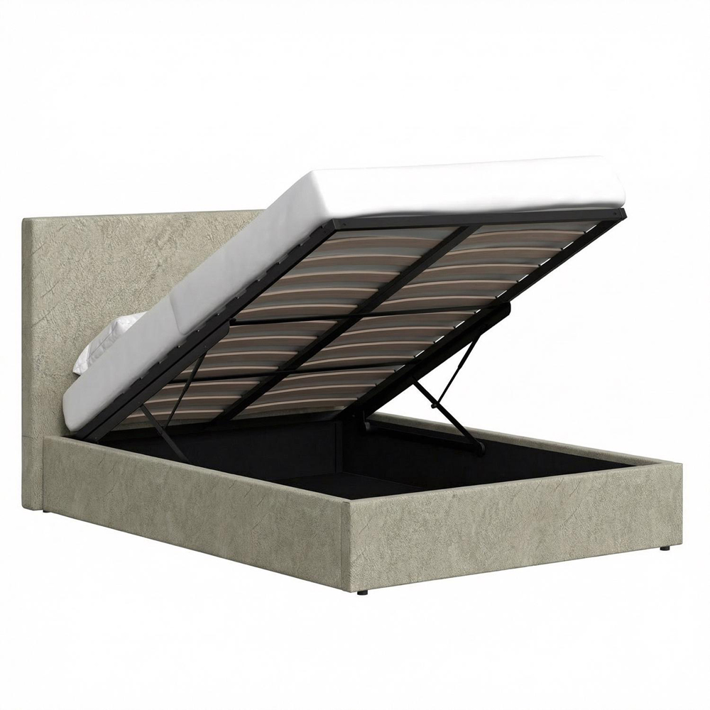 FWStyle Rufford Double Beige Sand Front Lift Ottoman Bed Frame with Padded Headboard Image 5