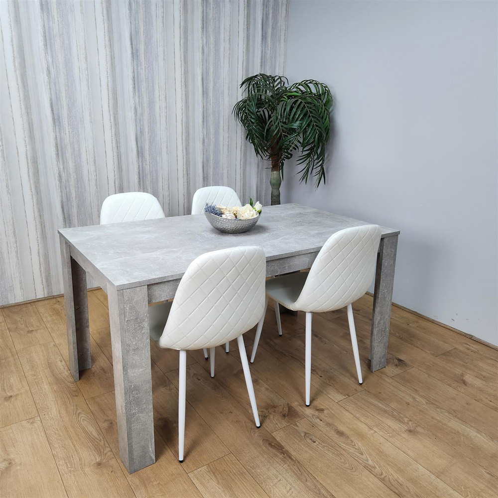 Kosy Koala 4 Seater Faux Leather Gem Pattern Dining Set Stone Grey Effect and White Image 4