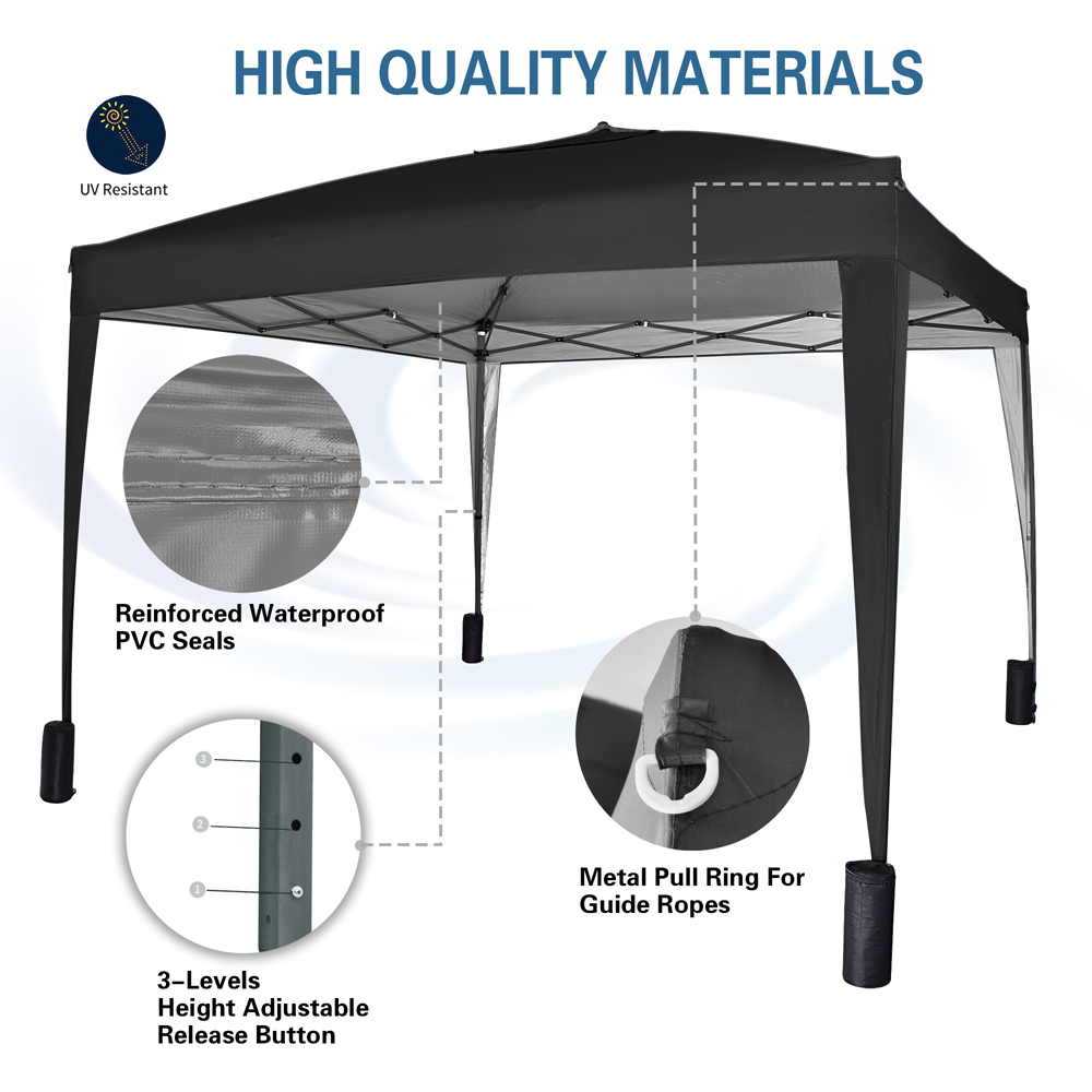 Black Pop Up Outdoor Canopy Tent with Removable Sidewalls 3 x 3m Image 5
