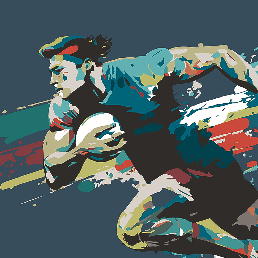 Origin Murals Rugby Player in Graphic Style Blue Wall Mural Image 2