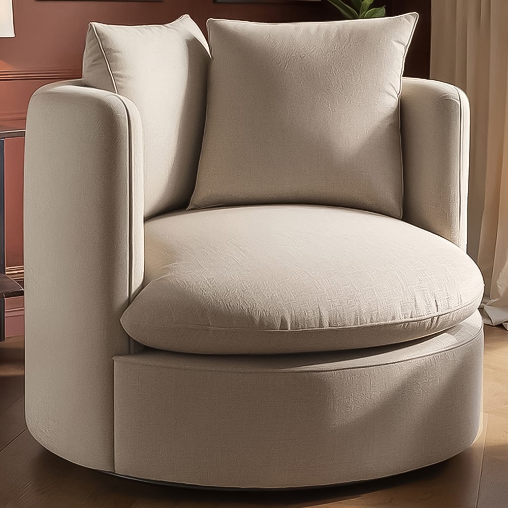 Solace+Co Maisie Beige Chenille Swivel Armchair Image 1