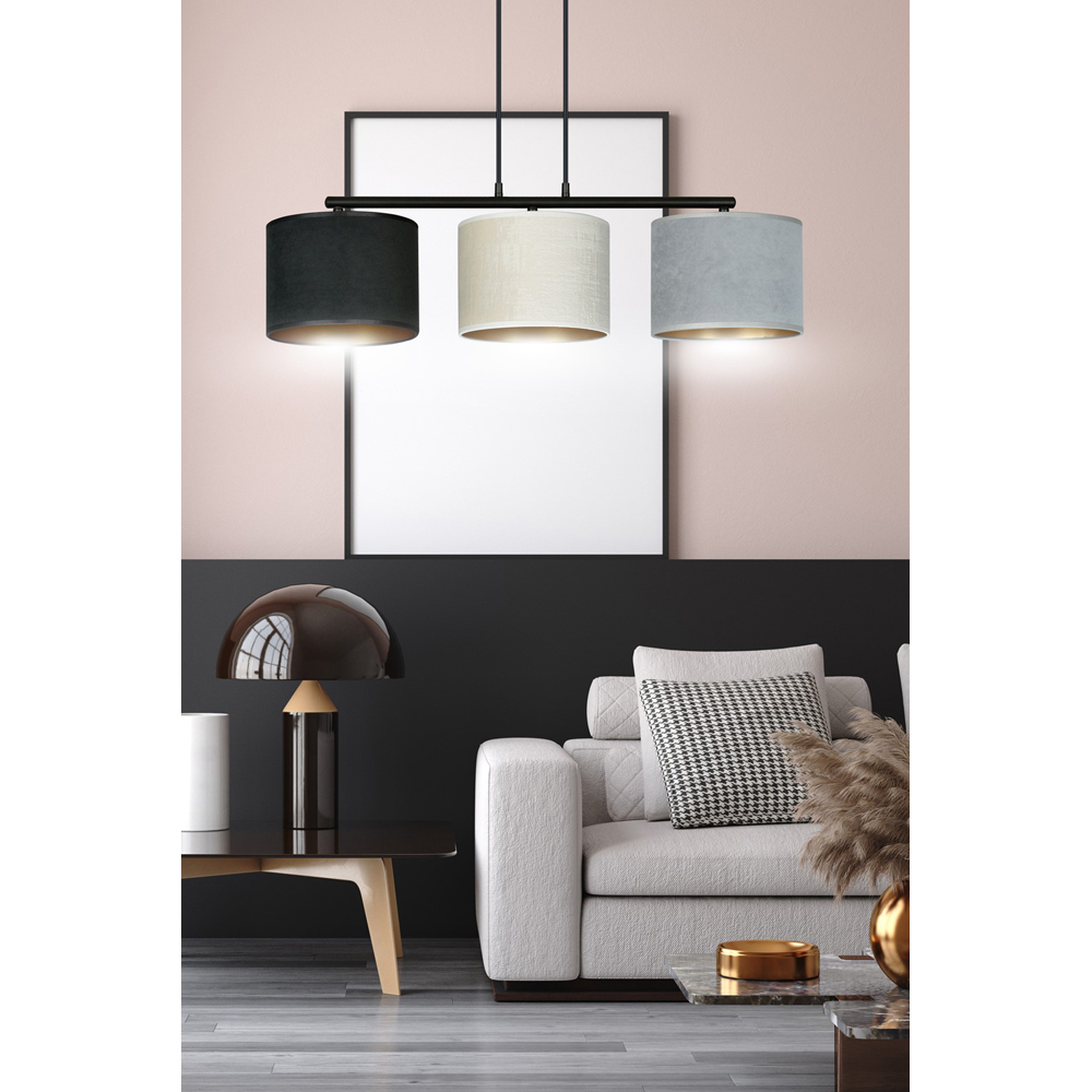 Emibig Hilde 3 Light Black Grey and White Shade Black E27 Ceiling Pendant Light Image 7