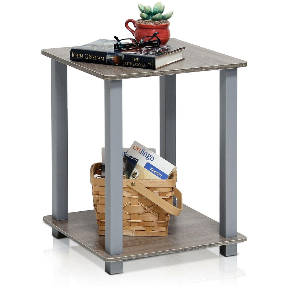 Walplus Simplistic French Oak Grey End Table Set of 2 Image 3
