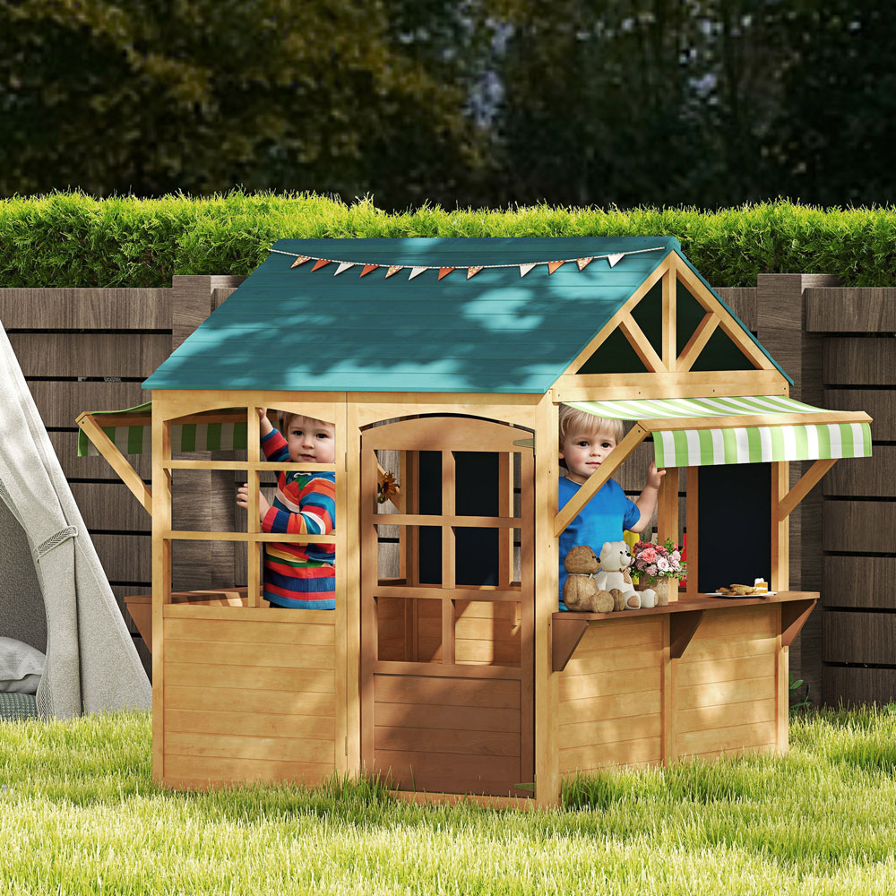 AIYAPLAY Kids Brown Wooden Outdoor Playhouse Image 3