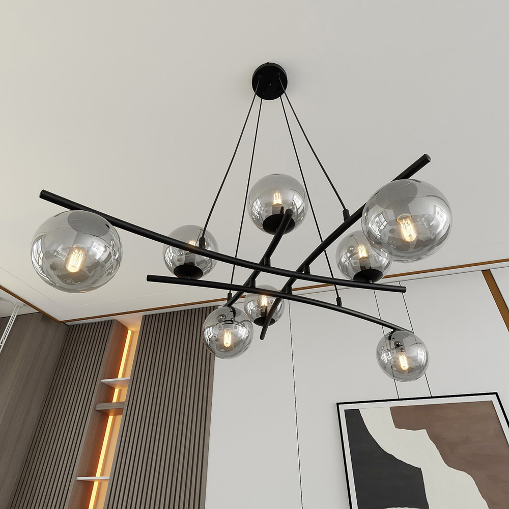 Emibig Essa 8 Light Graphite Shade Black E14 Ceiling Pendant Light Image 8