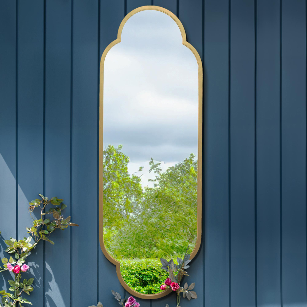 MirrorOutlet The Duplici Gold Metal Double Arched Oval Outdoor Garden Wall Mirror 150 x 52cm Image 2