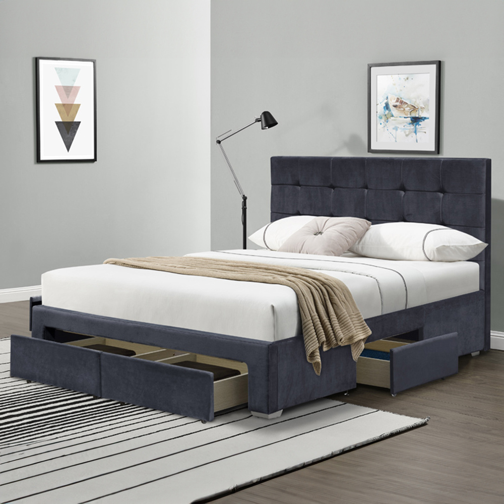 Brooklyn Grey Plush Velvet 4 Piece Bedroom Furniture Set Image 2