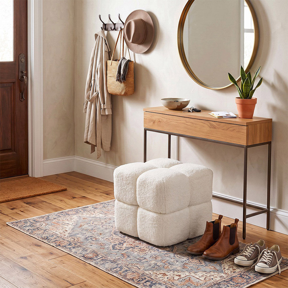 Living and Home White Teddy Fleece Segmented Storage Ottoman with Lift-Up Lid Image 7