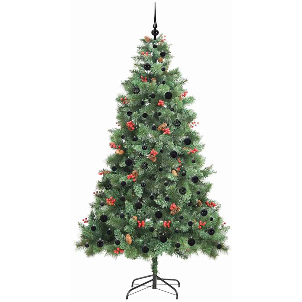 vidaXL 300 LED Pre-Lit Black Baubles Green Artificial Christmas Tree 7ft Image 4