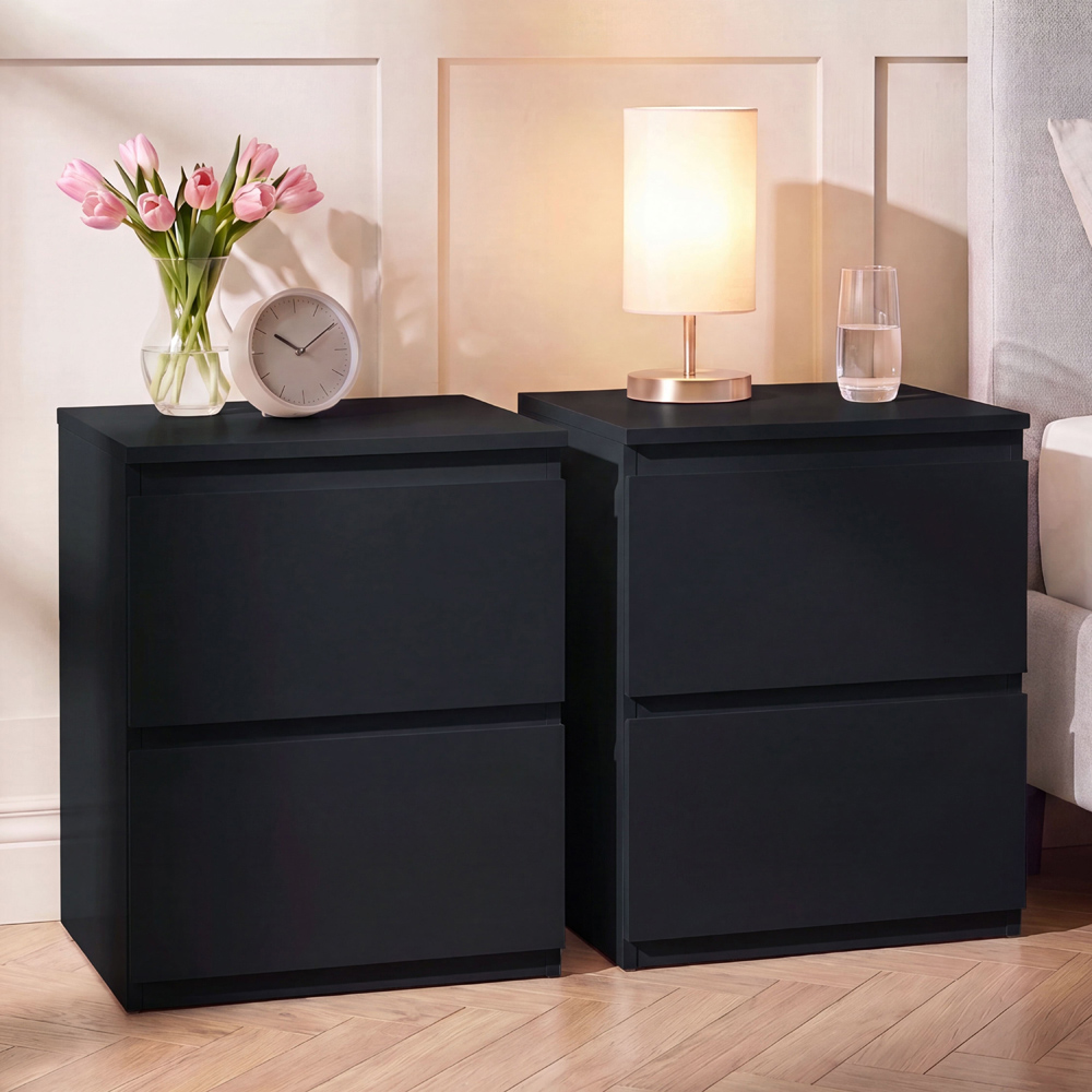 VIDA DESIGNS Denver 2 Drawer Black Large Bedside Cabinet Set of 2 Image 1