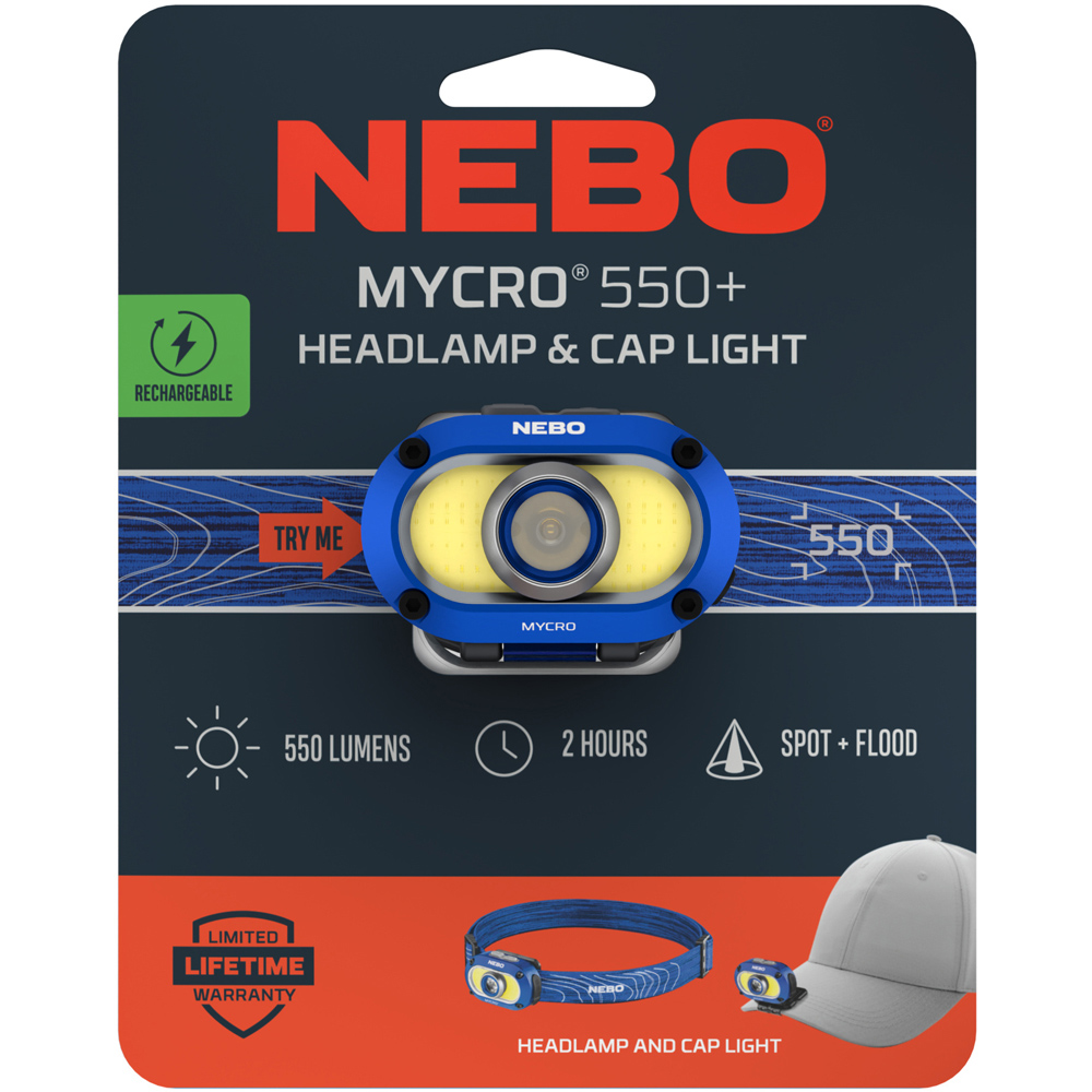Nebo Mycro 550+ 2-in-1 550 Lumens Blue Rechargeable Detachable Headlamp and Cap Light Image 2