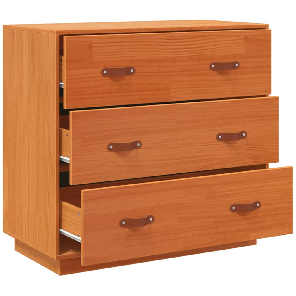 vidaXL 3 Drawer Wax Brown Solid Pine Wood Sideboard Image 6