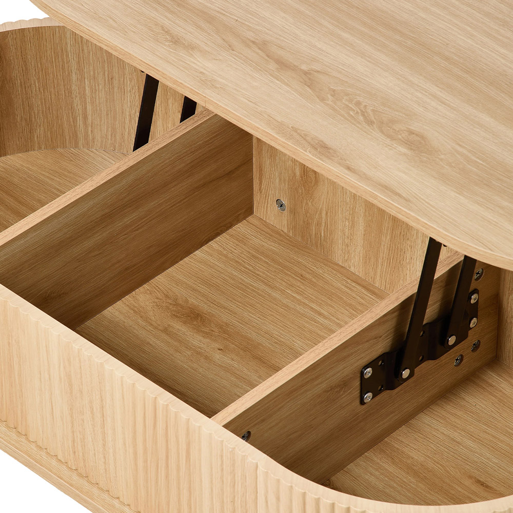 Living and Home Natural Oval Lift-Top Coffee Table with Hidden Storage Image 5