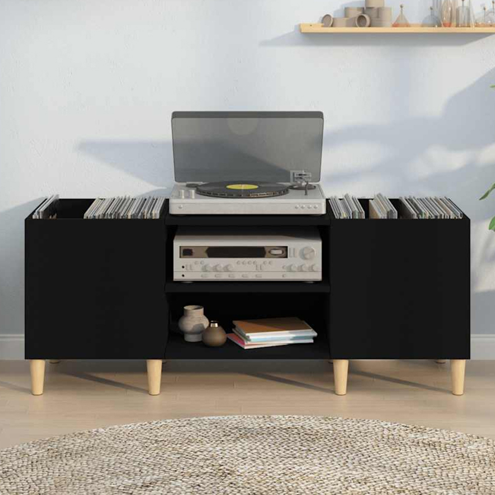 vidaXL 2 Shelf Black Record Cabinet Image 1