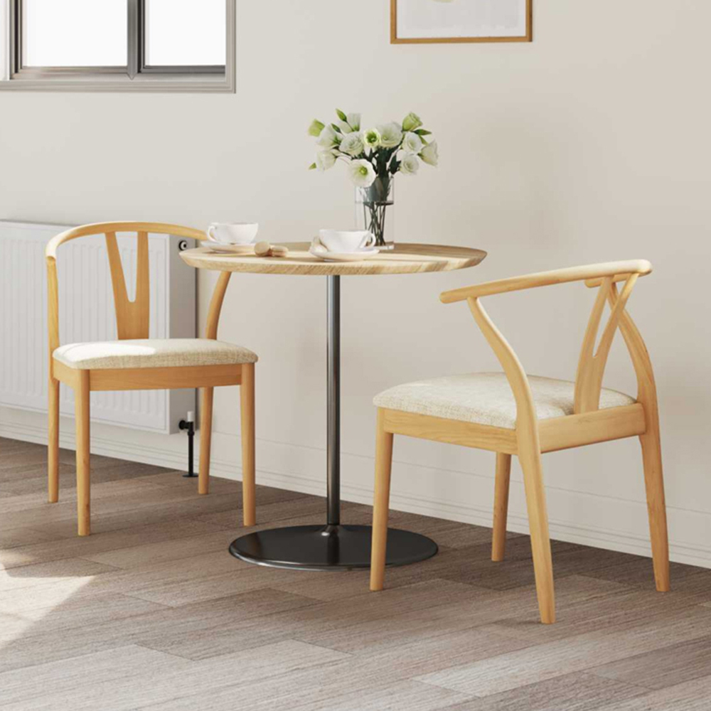 vidaXL Set of 2 Natural Rubberwood Curved Vintage Dining Chairs Image 1