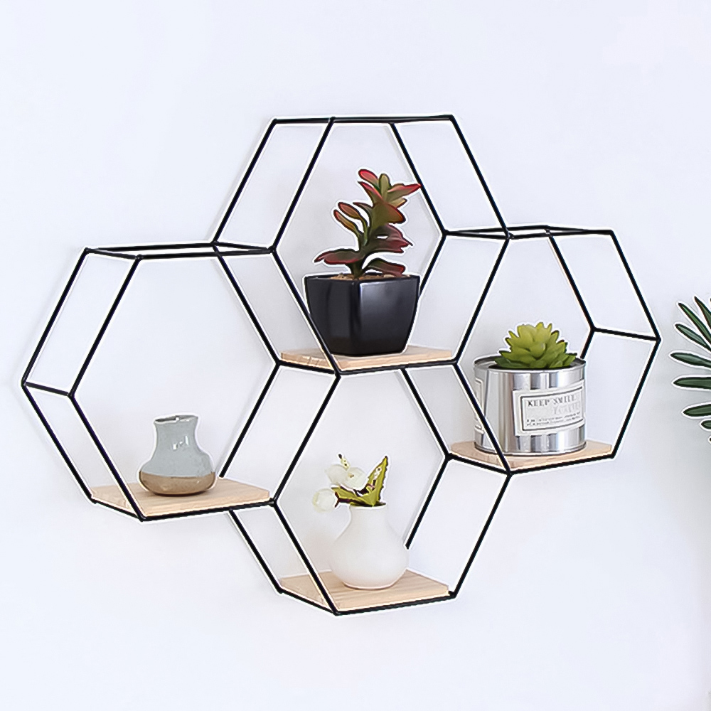 Living and Home 4 Shelf Hexagon Floating Decorative Wall Shelf Image 1