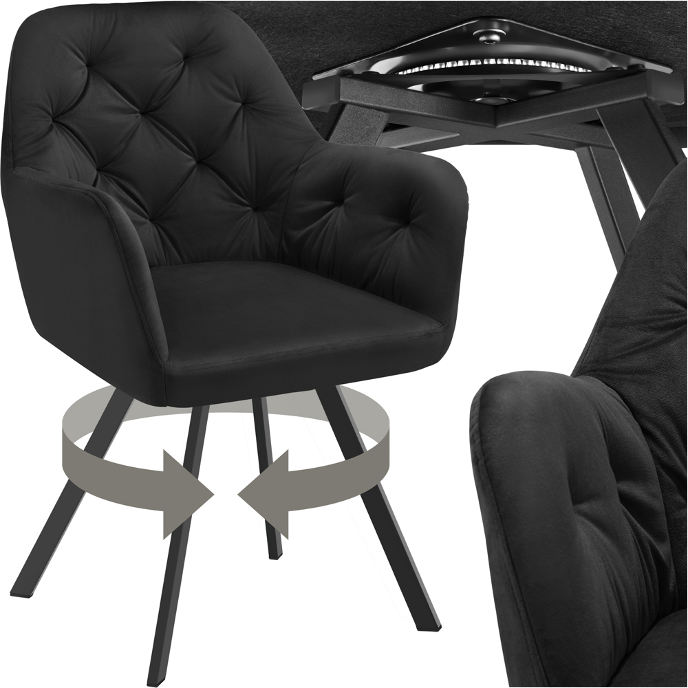 tectake Lucia Black Padded and Quilted Swivel Armchair Image 2