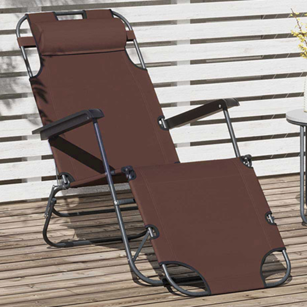 Outsunny 2 in 1 Brown Folding Recliner Chair and Sun Lounger Image 1