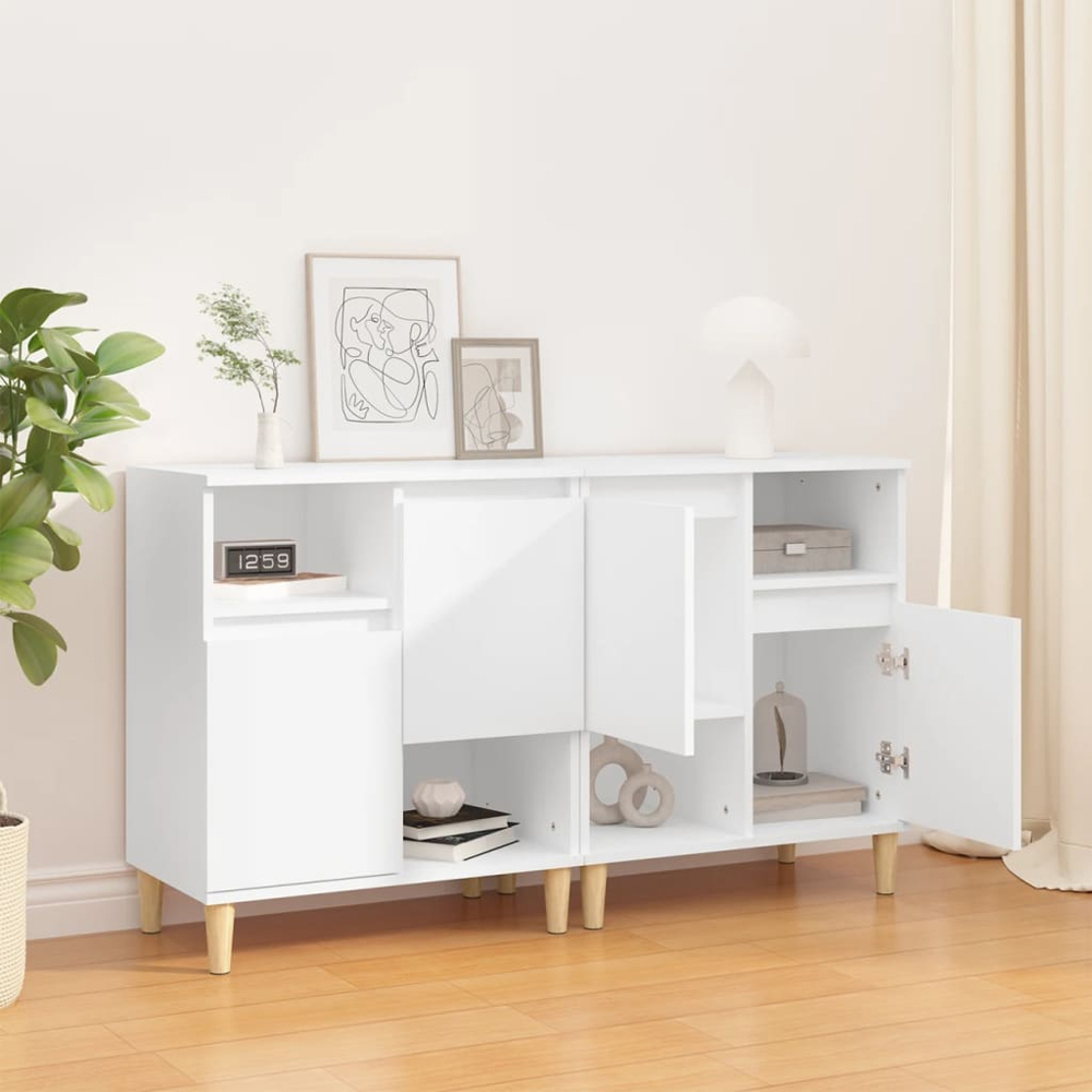 vidaXL 2 Door 2 Open Shelf White Sideboard Set of 2 Image 8