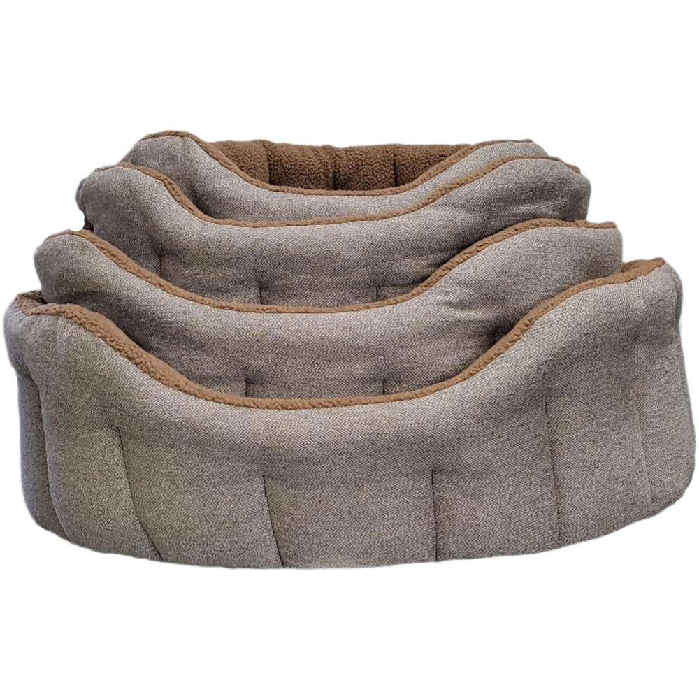 P&L Large Brown Premium Orkney Tweed Fabric Drop Fronted Softee Oval Lined Pet Bed Image 3