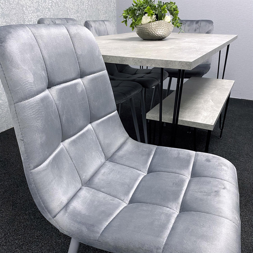 Kosy Koala 6 Seater Grey Velvet Dining Table Set Image 4