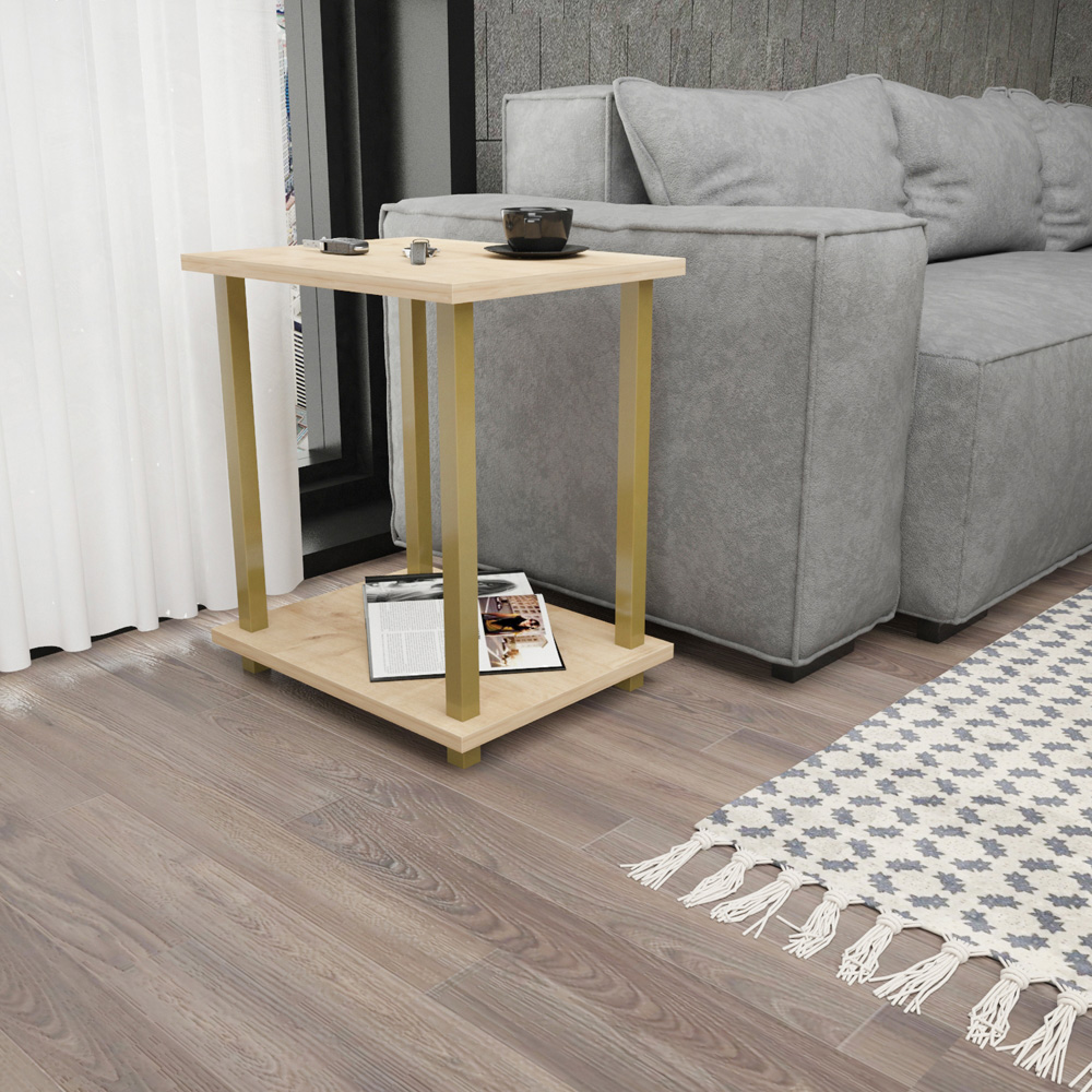 Decorotika Gurnee Gold and Oak Side Table Image 4