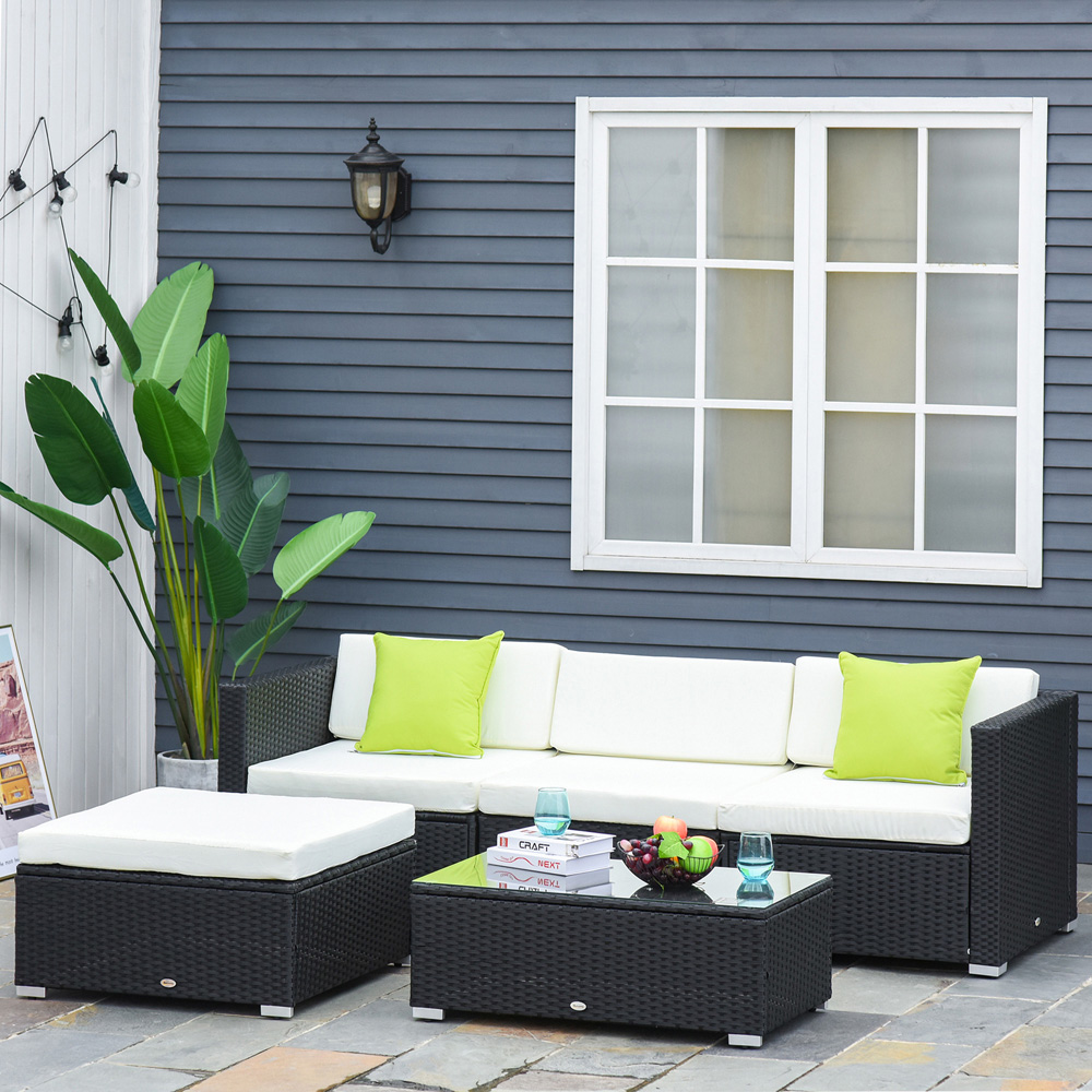 Outsunny 4 Seater Black Rattan Corner Lounge Set Image 1