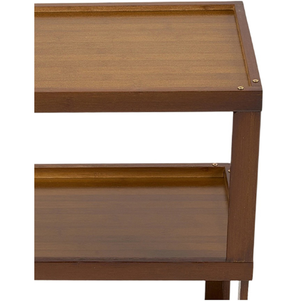 Living and Home 3-Tier Brown Bamboo Raised Edges Side Table with Lockable Castors Image 4