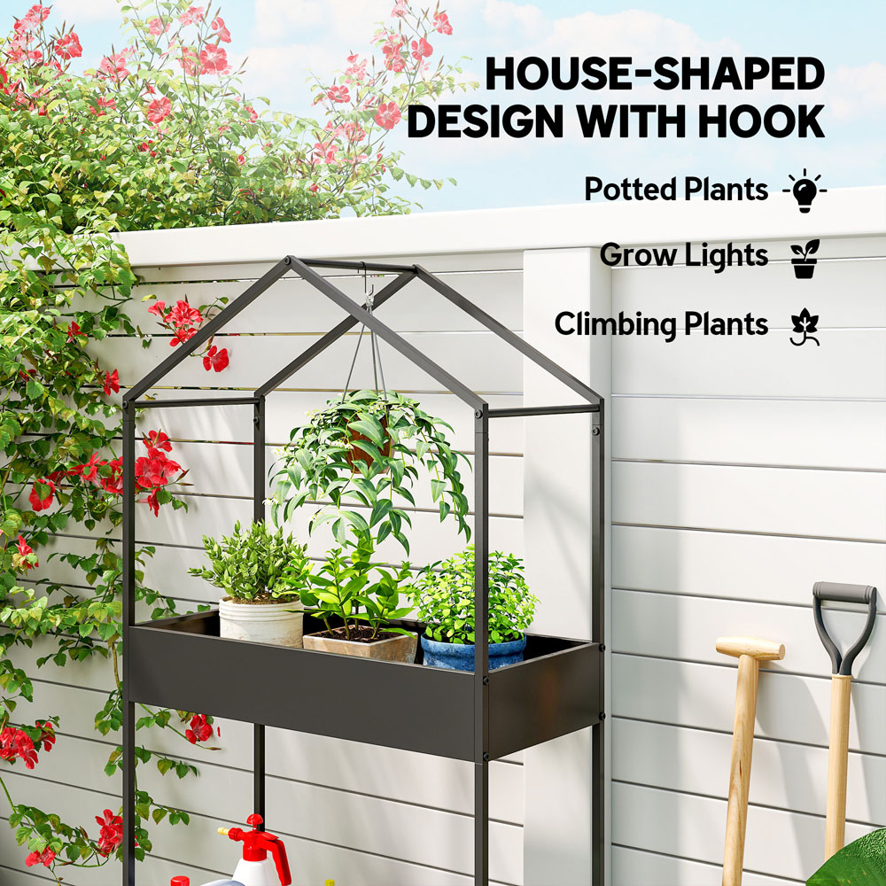 Outsunny 2 Shelf Black Metal Plant Stand with Hook Image 7