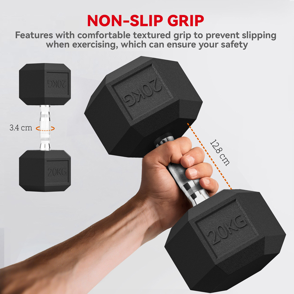 HOMCOM Black Portable Hexagonal Rubber Dumbbell Set 20kg 2 Pack Image 5