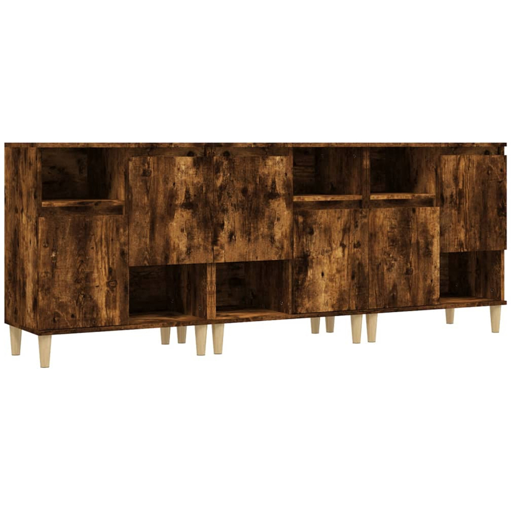 vidaXL 2 Door 2 Shelf Smoked Oak Sideboard Set of 3 Image 2