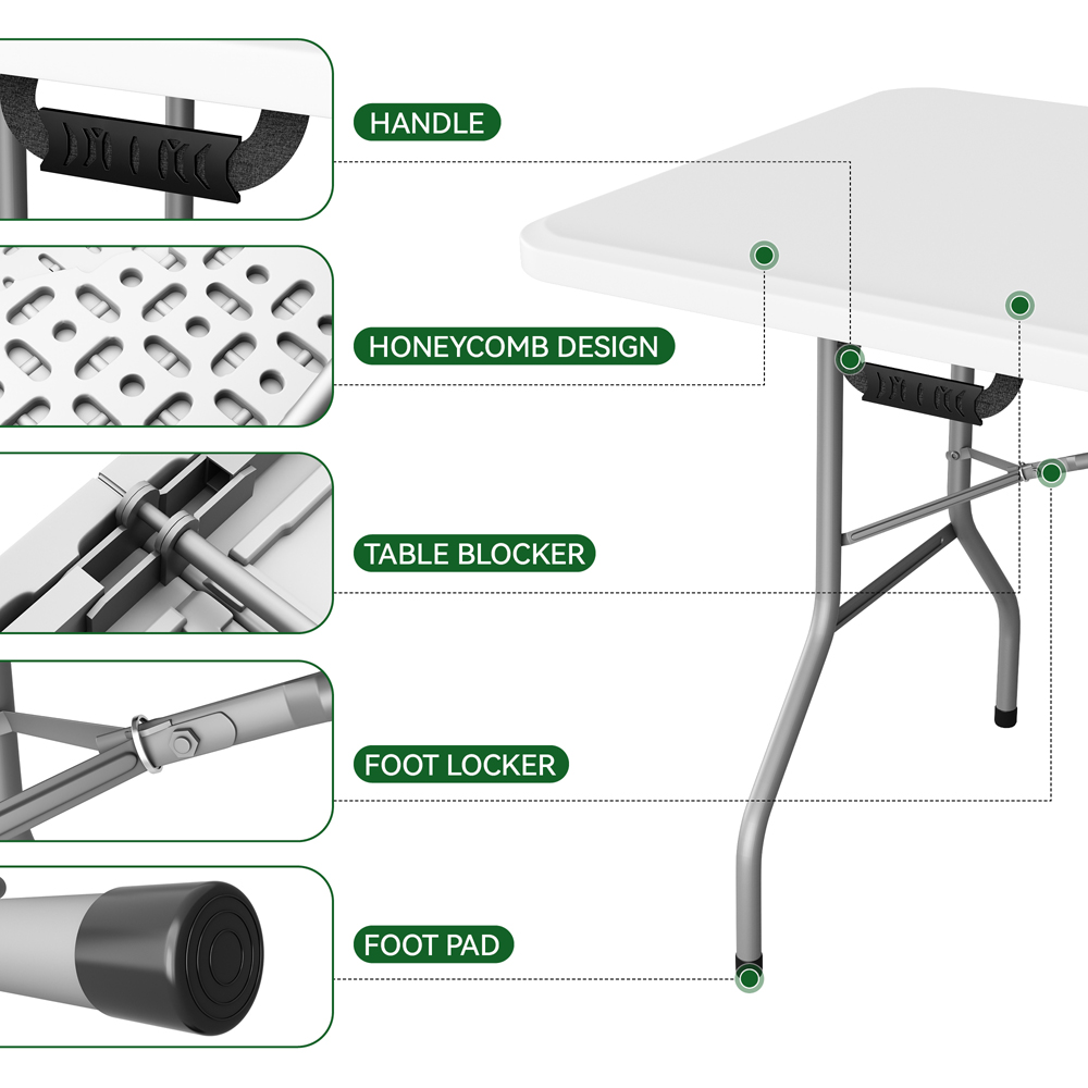 Brooklyn 6 Seater White Heavy Duty Foldable Garden Table and Benche Set Image 5