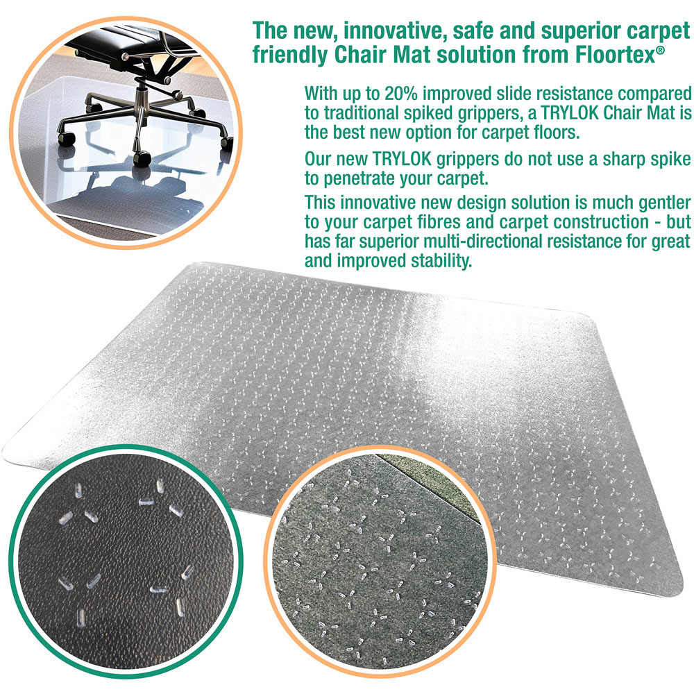 Floortex TrYlok PVC Rectangular Chair Mat Low Pile Carpets up to 6mm 150 x 116cm Image 7