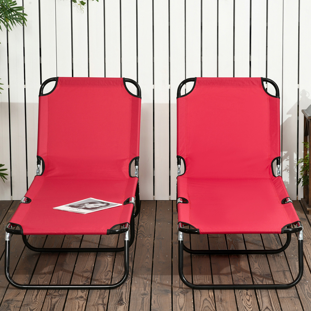 Outsunny Set of 2 Wine Red Adjustable Folding Sun Lounger Image 3