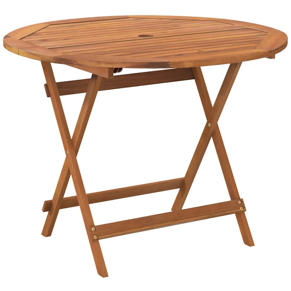 Walplus 2 Seater Foldable Solid Wood Acacia Garden Table with Parasol Hole Image 2