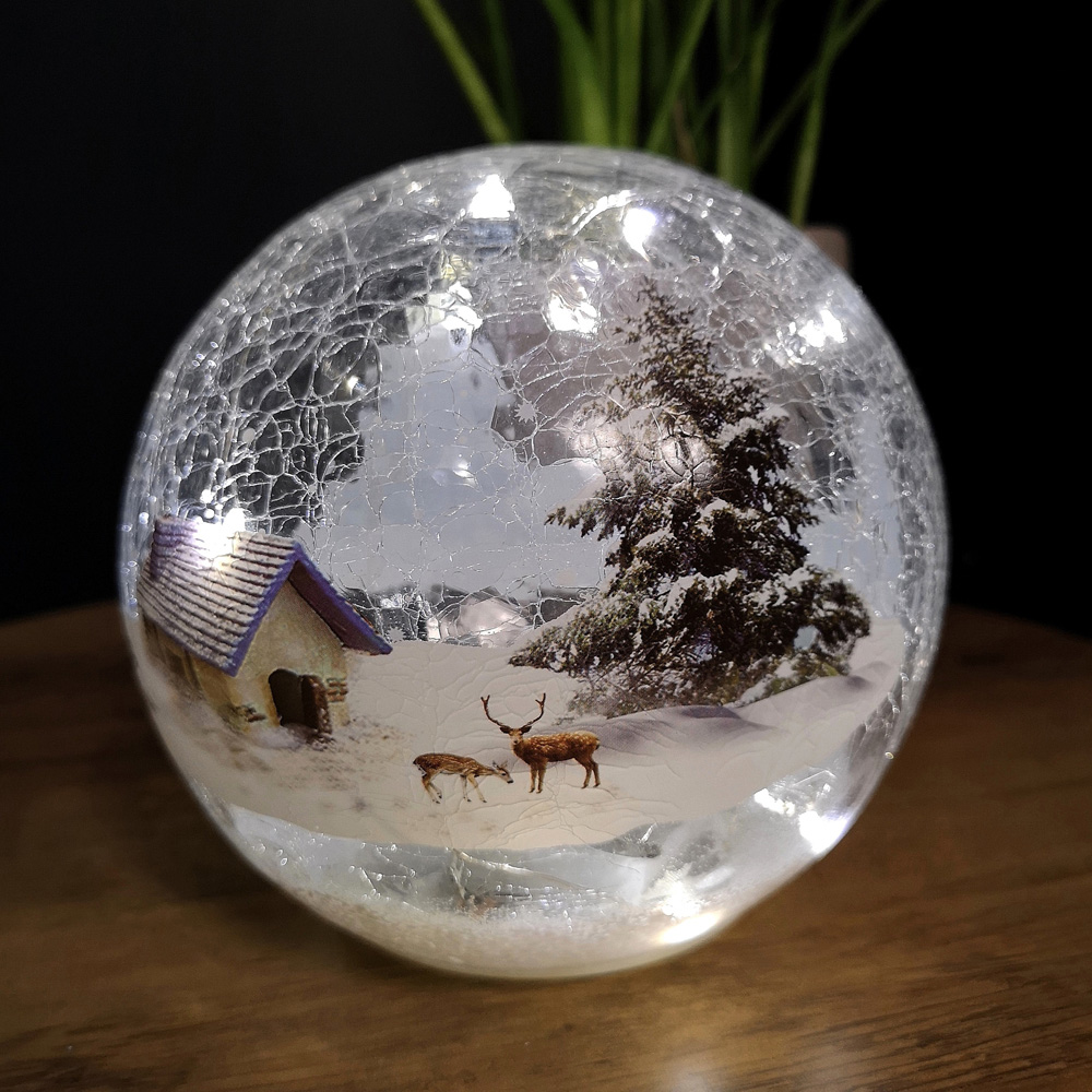 Samuel Alexander Lodge Scene Crackle Effect Glass Ball LED Christmas Decoration Image 6