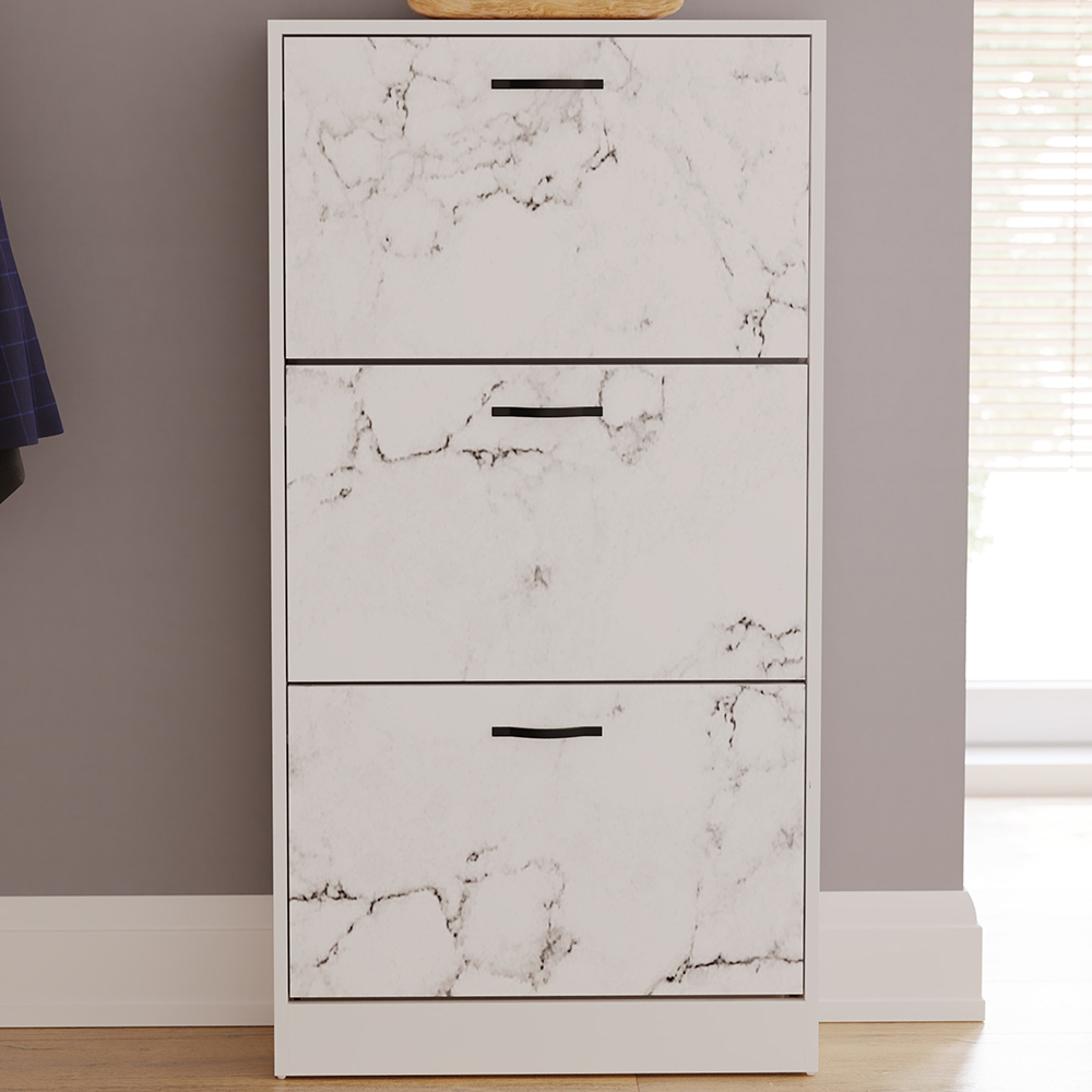 Vida Designs 3 Drawer White Marble Shoe Cabinet Image 1