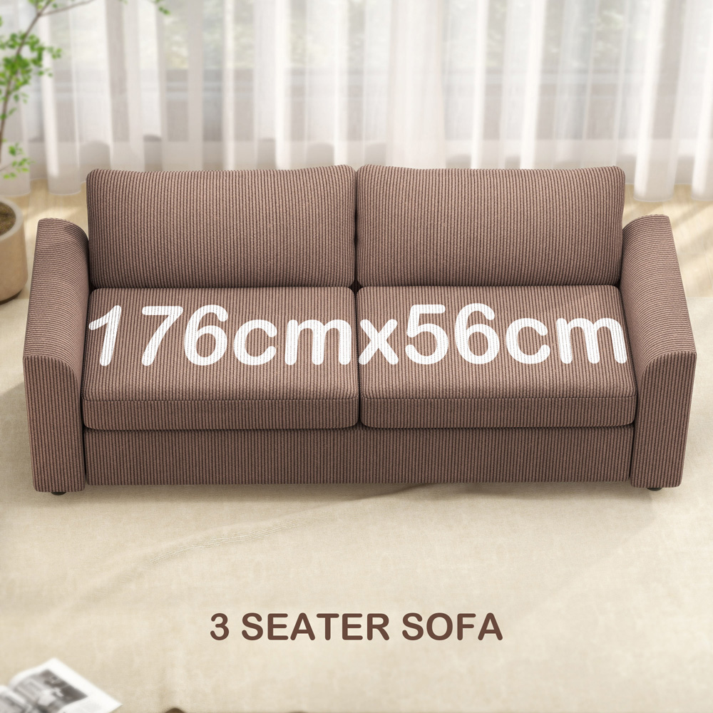 HOMCOM 3 Seater Coffee Upholstered Jumbo Cord Sofa Image 7