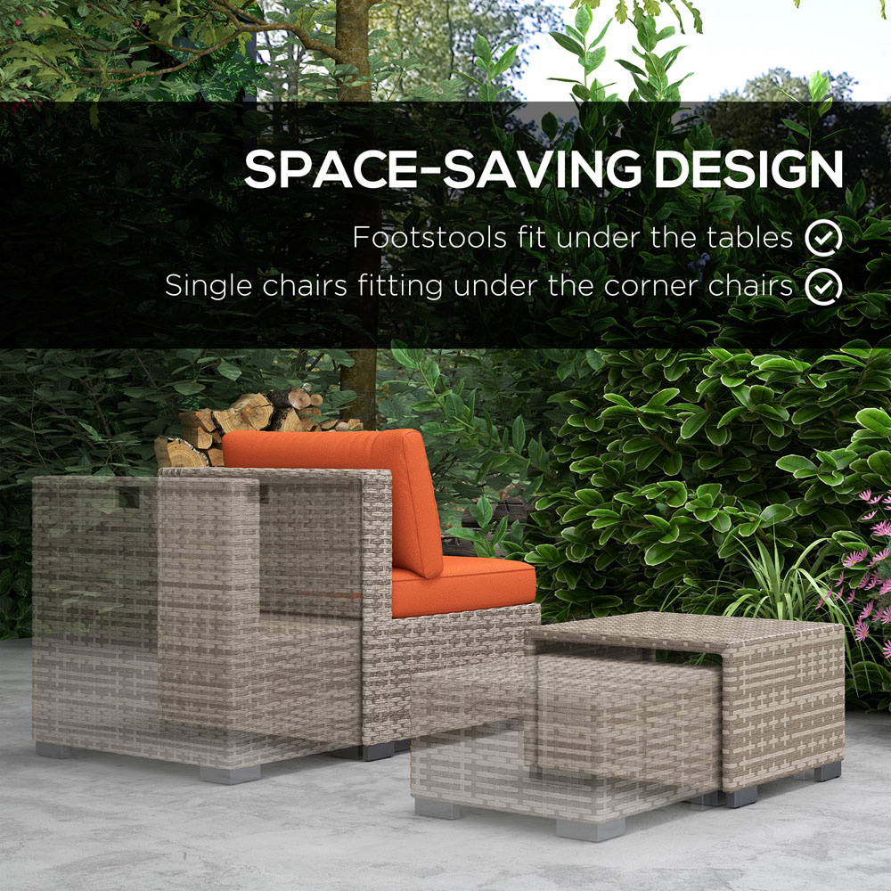 Outsunny 6 Seater Grey and Orange Rattan Sofa Lounge Set Image 6
