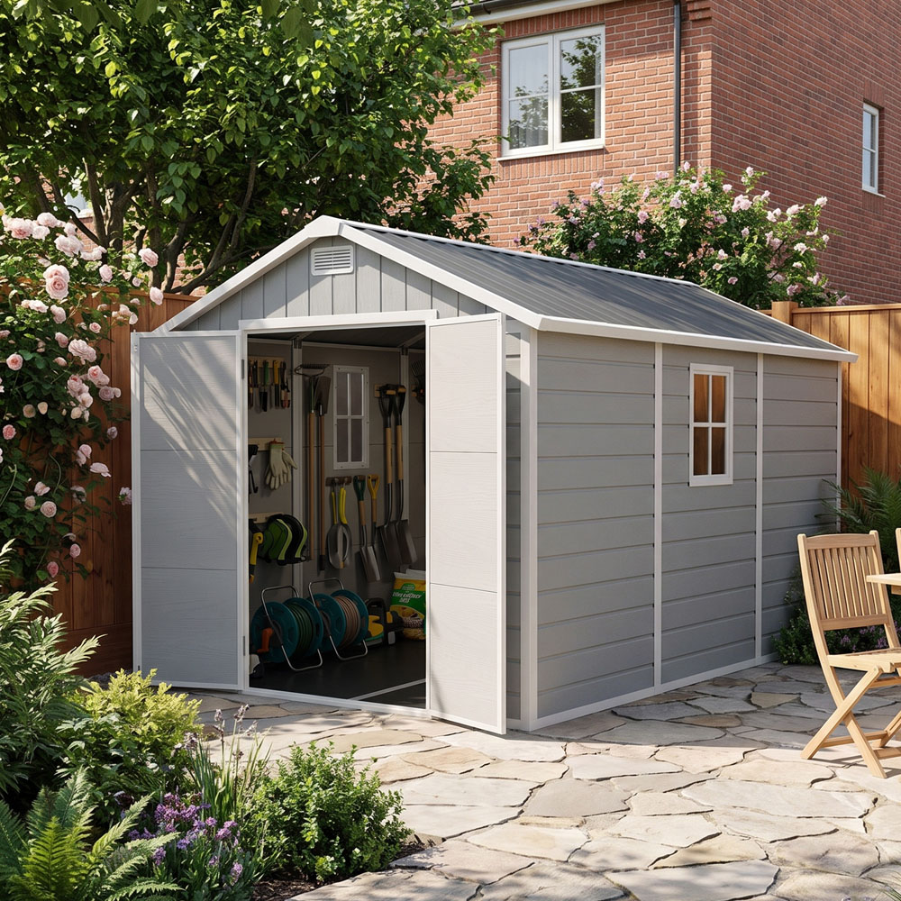 Living and Home 8 x 12ft Smokey Grey Wood Grain Apex Storage Shed Image 7