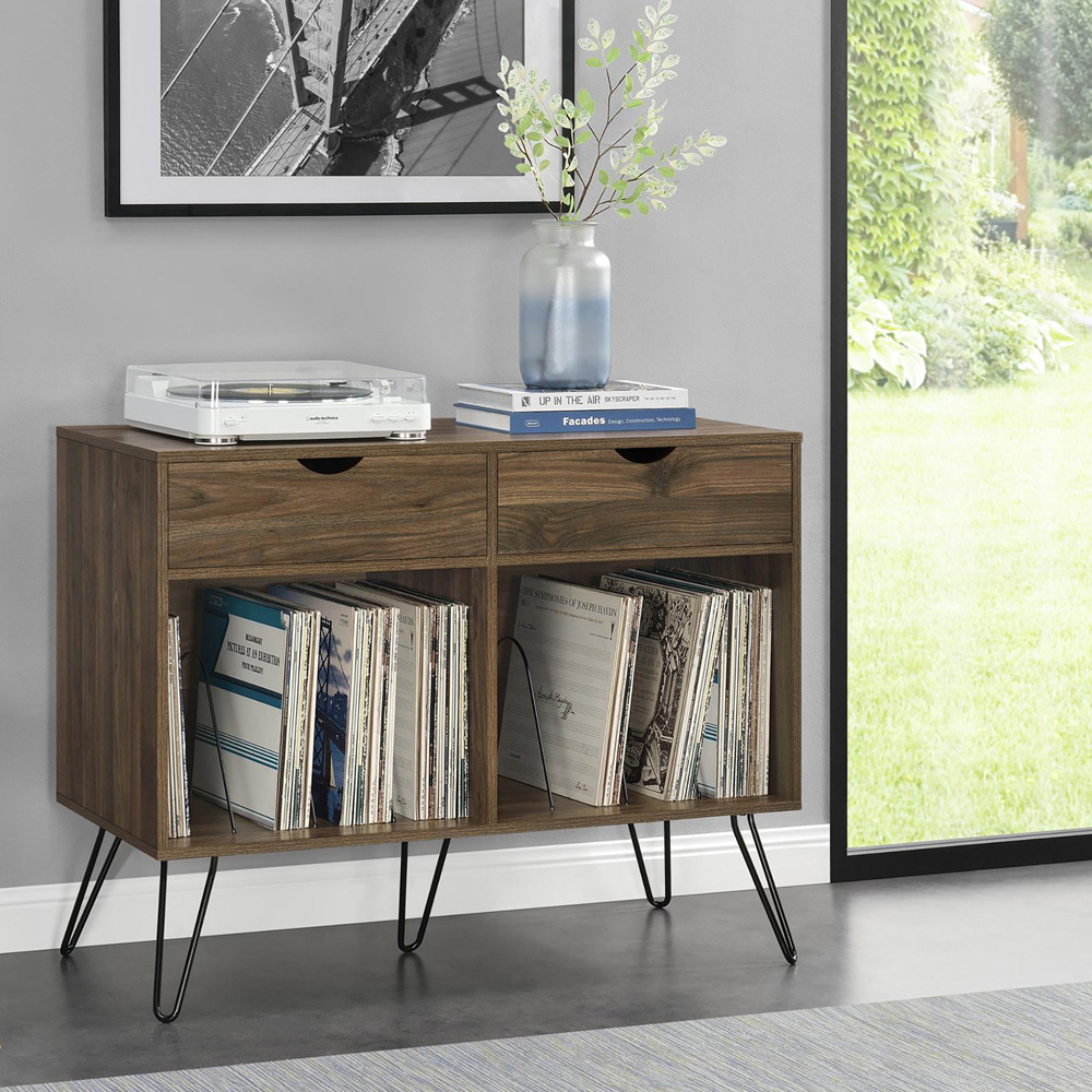 Novogratz Harmony 2 Drawer Walnut Turntable Stand Image 6