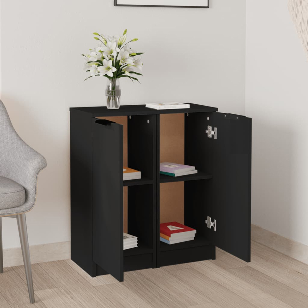 vidaXL Single Door Black Wooden Sideboard Set of 2 Image 9