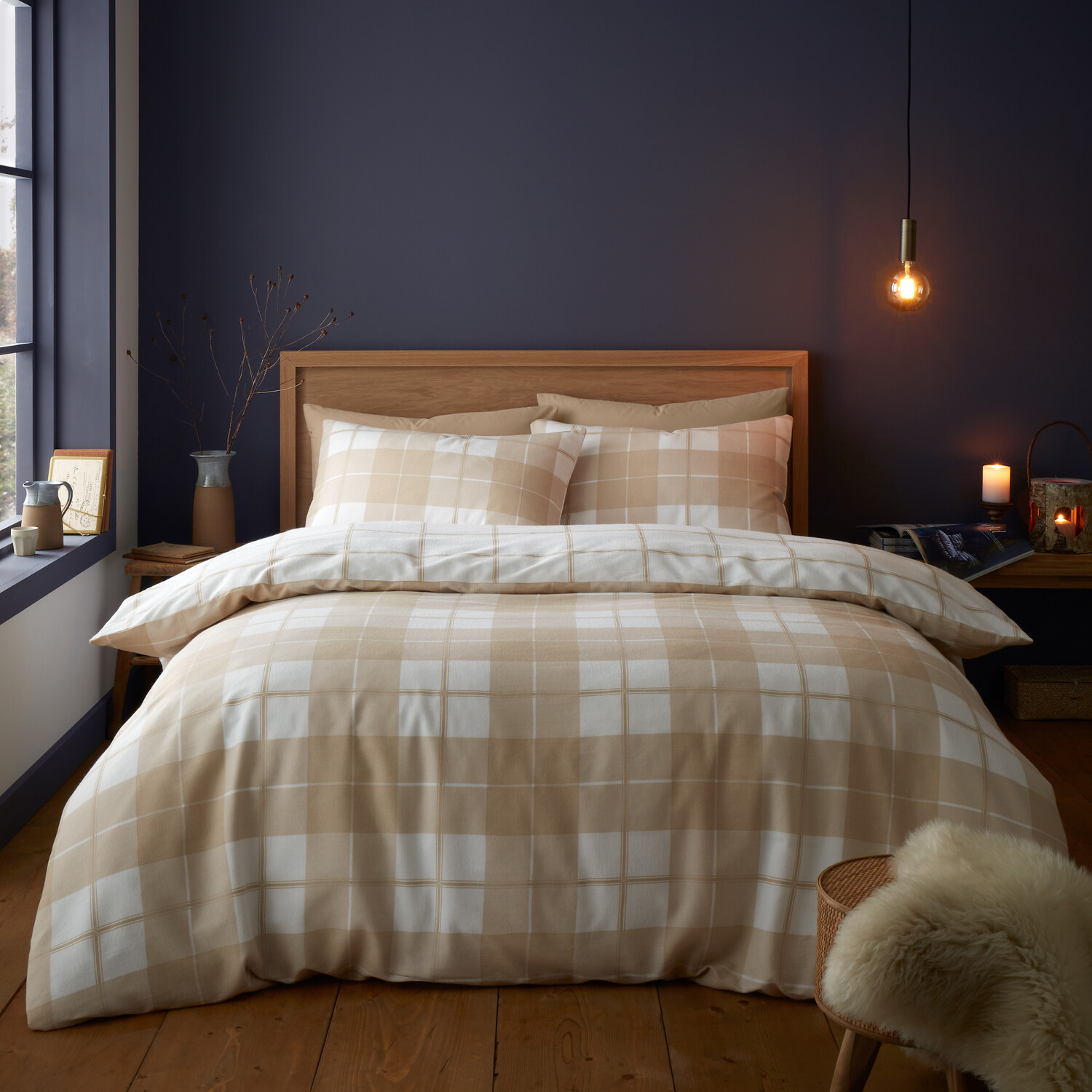 Finlay Check Duvet Set - Natural / Superking Image 1