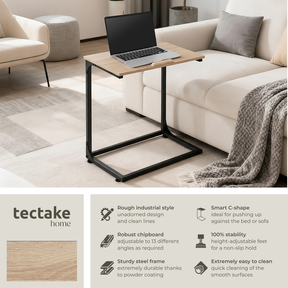 Tectake Ruston C-Shape Sonoma Oak Bedside Table with Tilting Top Image 3